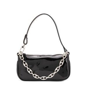 Black BY FAR Patent Leather Shoulder Bag with Chain